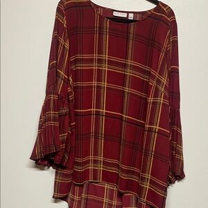 Susan Graver Burgundy Plaid Pleated sleeves chiffon  blouse Size 18W